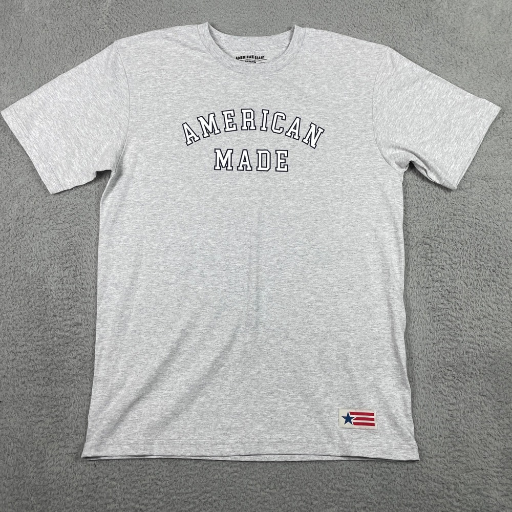 American Giant Flag Collection T-Shirt Mens Large Gray American Made Graphic Tee